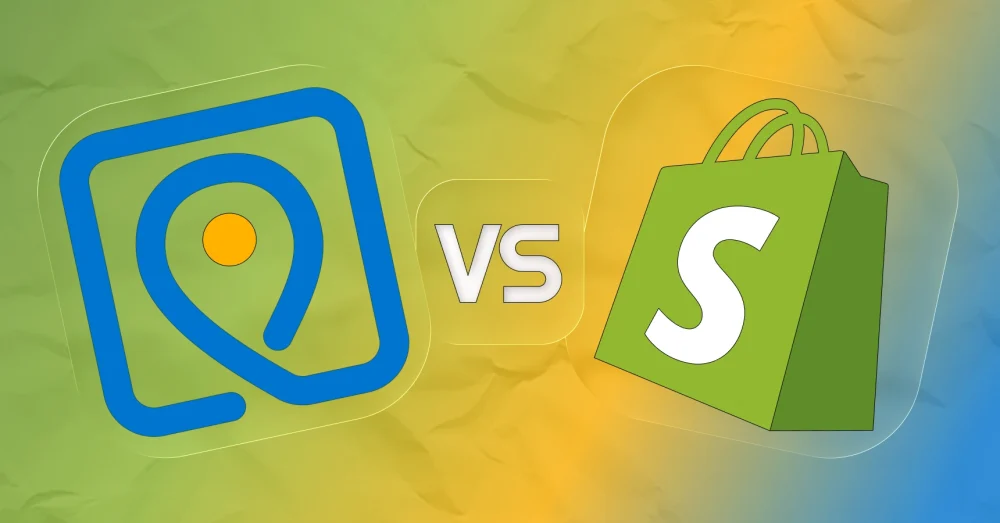 Featured image for article about Sellvia vs Shopify. The picture shows logos of Sellvia and Shopify.