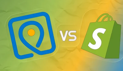 Featured image for article about Sellvia vs Shopify. The picture shows logos of Sellvia and Shopify.