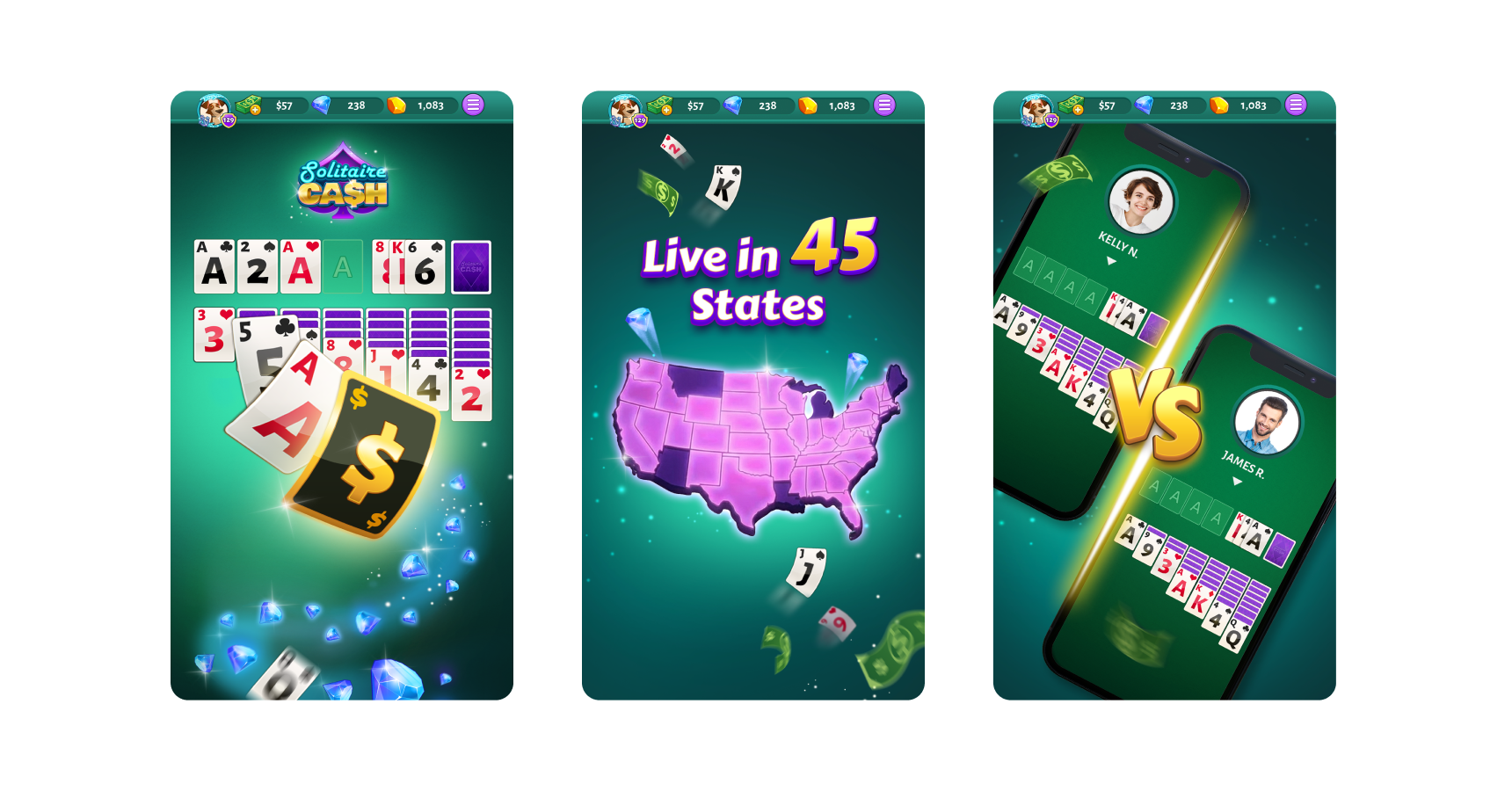Images of Solitaire Cash for the article the best game apps to make money.