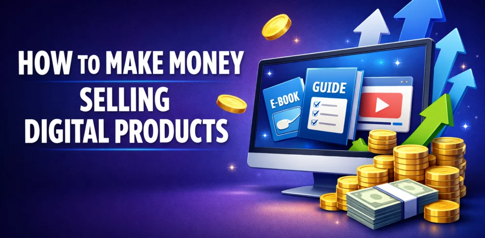 Featured image for the article about how to make money selling digital products.