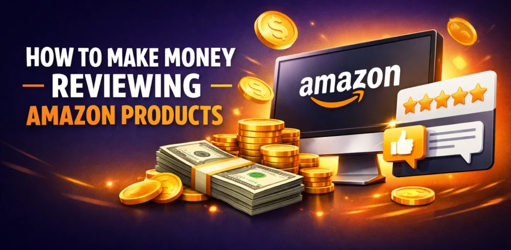 Featured image for the article about how to make money reviewing amazon products.