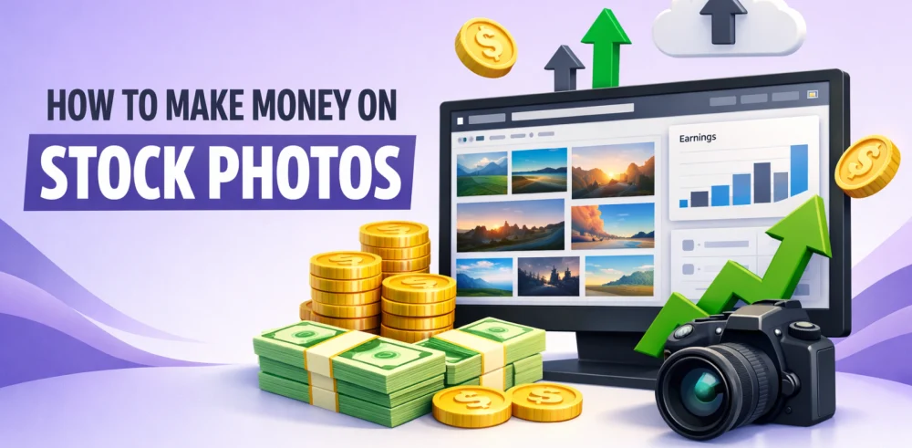 Featured image for the article about how to make money on shutterstock.