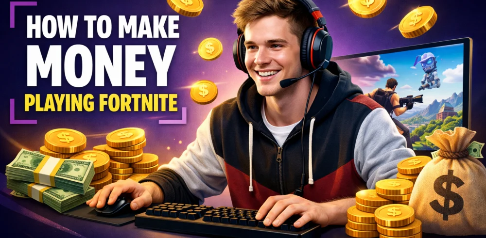 Featured image for the article about how to make money playing fortnite.