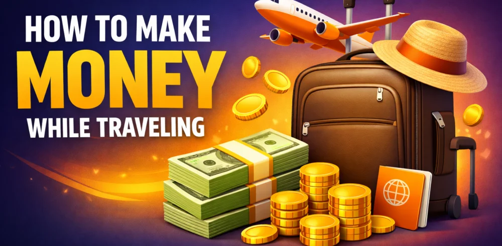 Featured image for the article about how to make money while traveling.