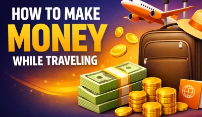 Featured image for the article about how to make money while traveling.