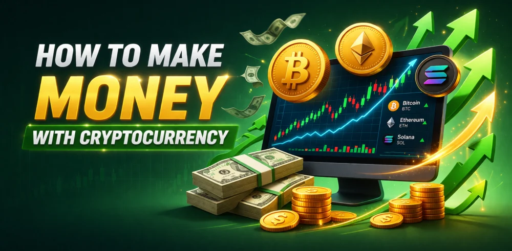 Featured image for the article about how to make money with cryptocurrency.