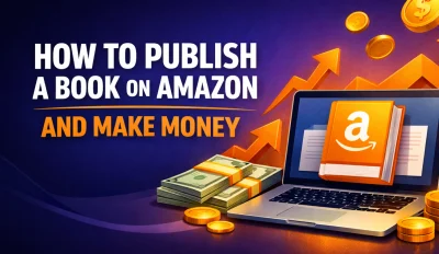 Featured image for the article about how to publish a book on amazon and make money.