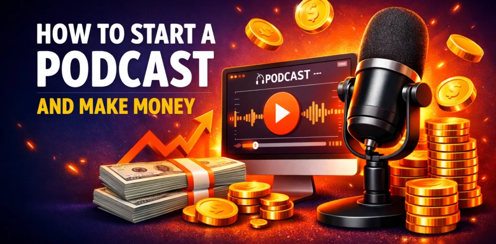 Featured image for the article about how to start a podcast and make money.