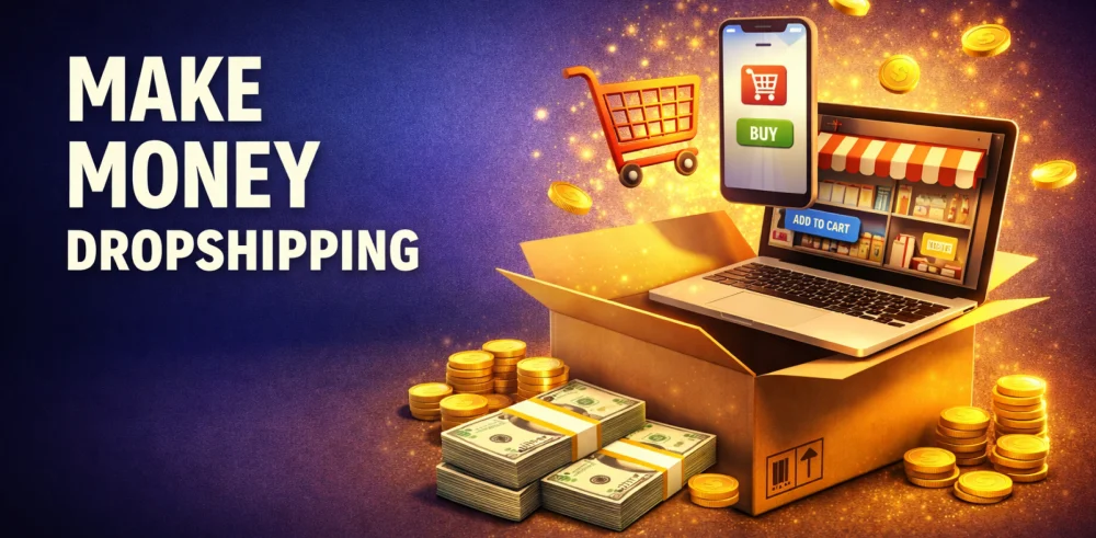 Featured image for the article about how to make money dropshipping.