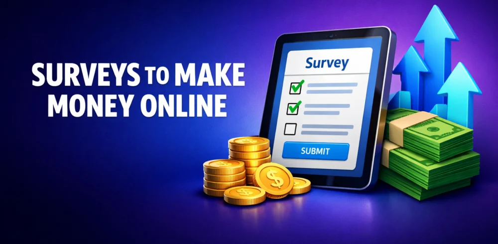 Featured image for the article about surveys to make money online.