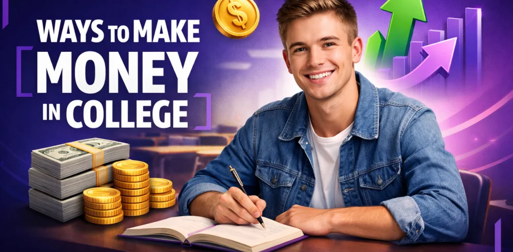 Featured image for the article with ways to make money in college.