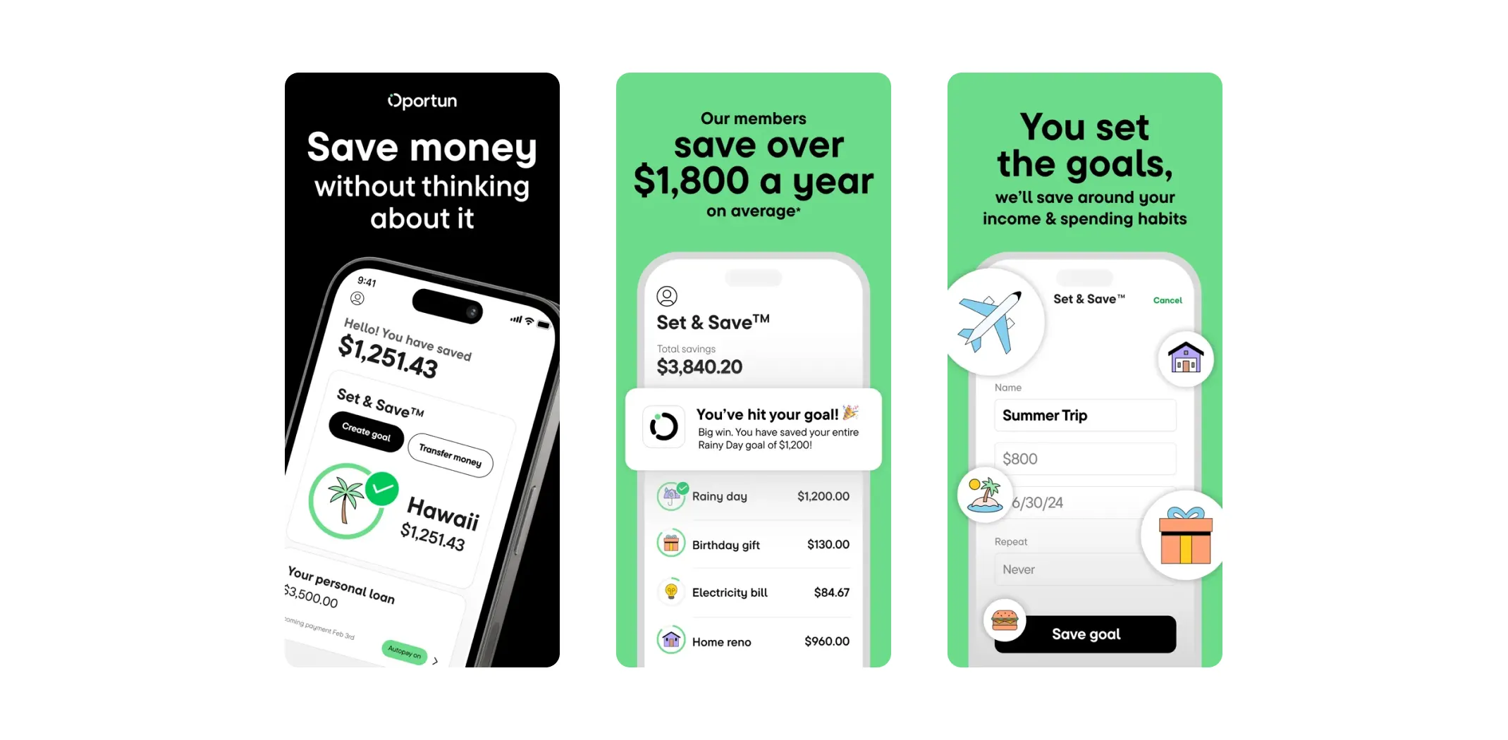 Screenshot of the Oportun automatic savings app, featured in the best personal finance apps roundup.
