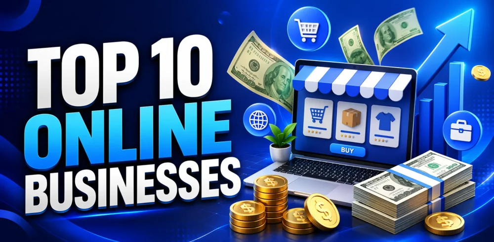 Featured image for an article covering top ten online businesses