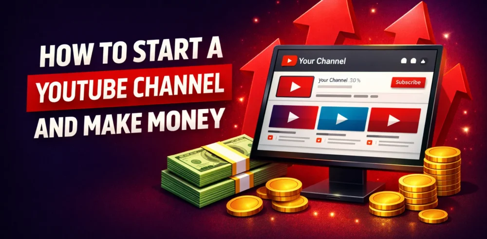 Featured image for an article on how to start a YouTube channel and make money