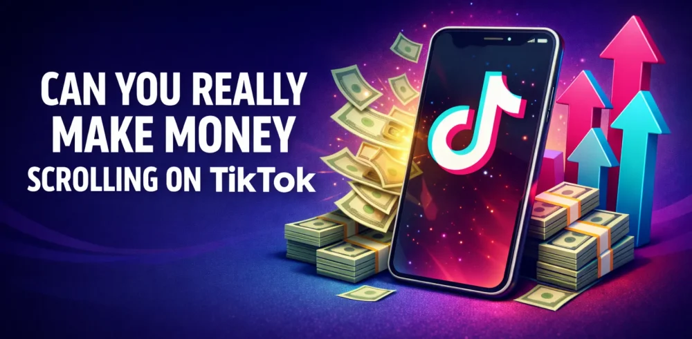 Featured image for an article answering the question "can you really make money scrolling on TikTok?"