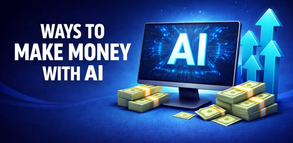 Featured image for an article about the ways to make money with AI