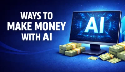 Featured image for an article about the ways to make money with AI