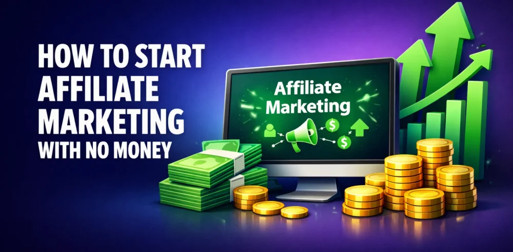 Featured image for an article on how to start affiliate marketing with no money