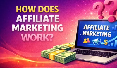 Featured image for an article answering the question "how does affiliate marketing work?"
