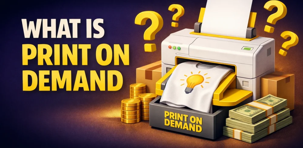 Featured image for an article covering the question "what is print on demand?"