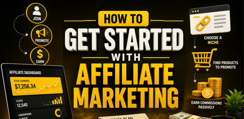 Featured image for an article on how to get started with affiliate marketing