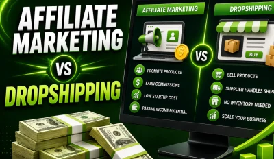 Featured image for an article comparing affiliate marketing vs dropshipping