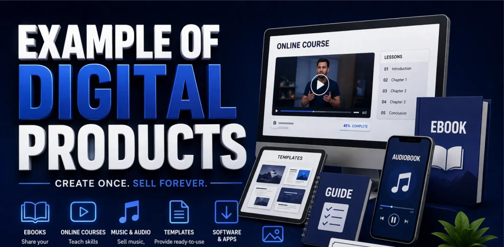Featured image for an article showing example of digital products