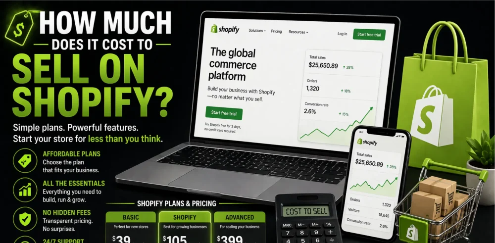 Featured image for an article answering the question "how much does it cost to sell on Shopify?"