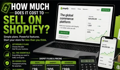 Featured image for an article answering the question "how much does it cost to sell on Shopify?"