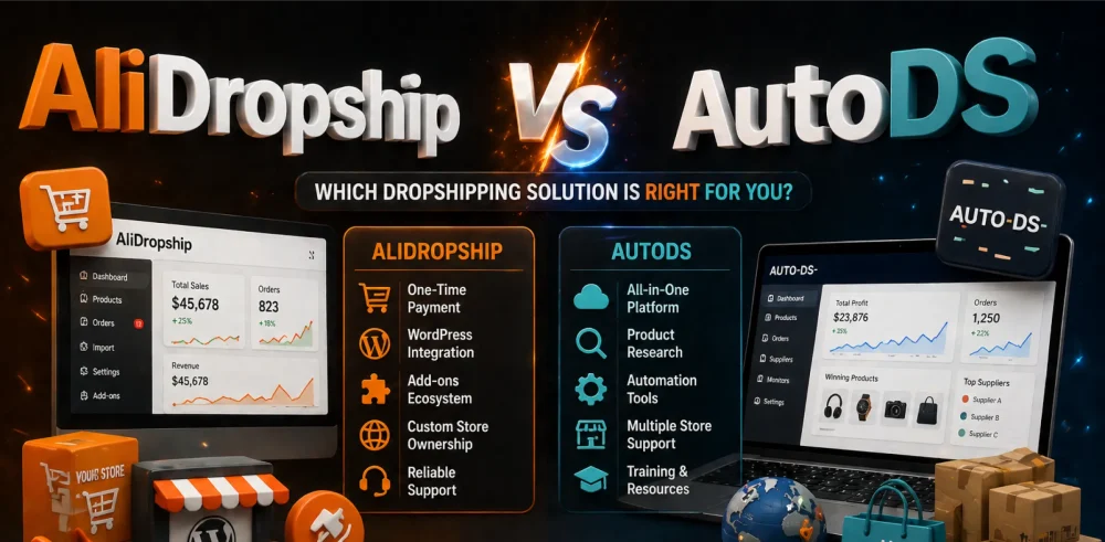 Featured image for an article comparing AliDropship vs AutoDS