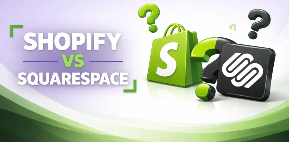 Featured image for an article comparing Shopify vs Squarespace