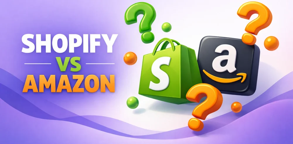 Featured image for an article comparing Shopify vs Amazon