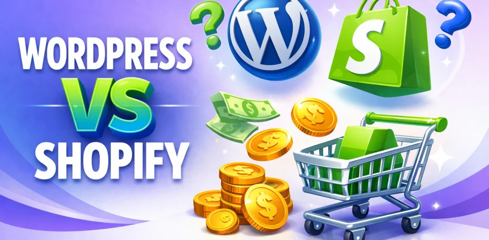 Featured image for an article comparing Shopify vs WordPress