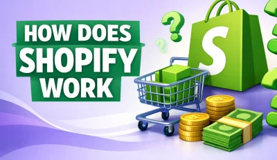 Featured image for an article covering the question "How does Shopify work?"