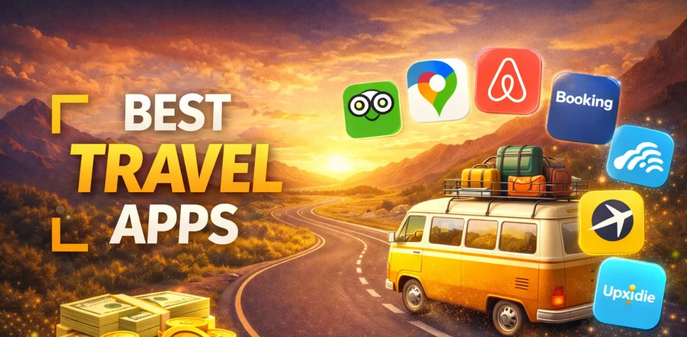 Featured image for an article on the best travel apps