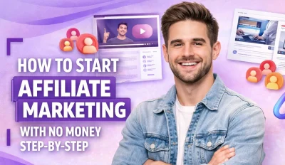 Featured image for an article on how to start affiliate marketing with no money step-by-step