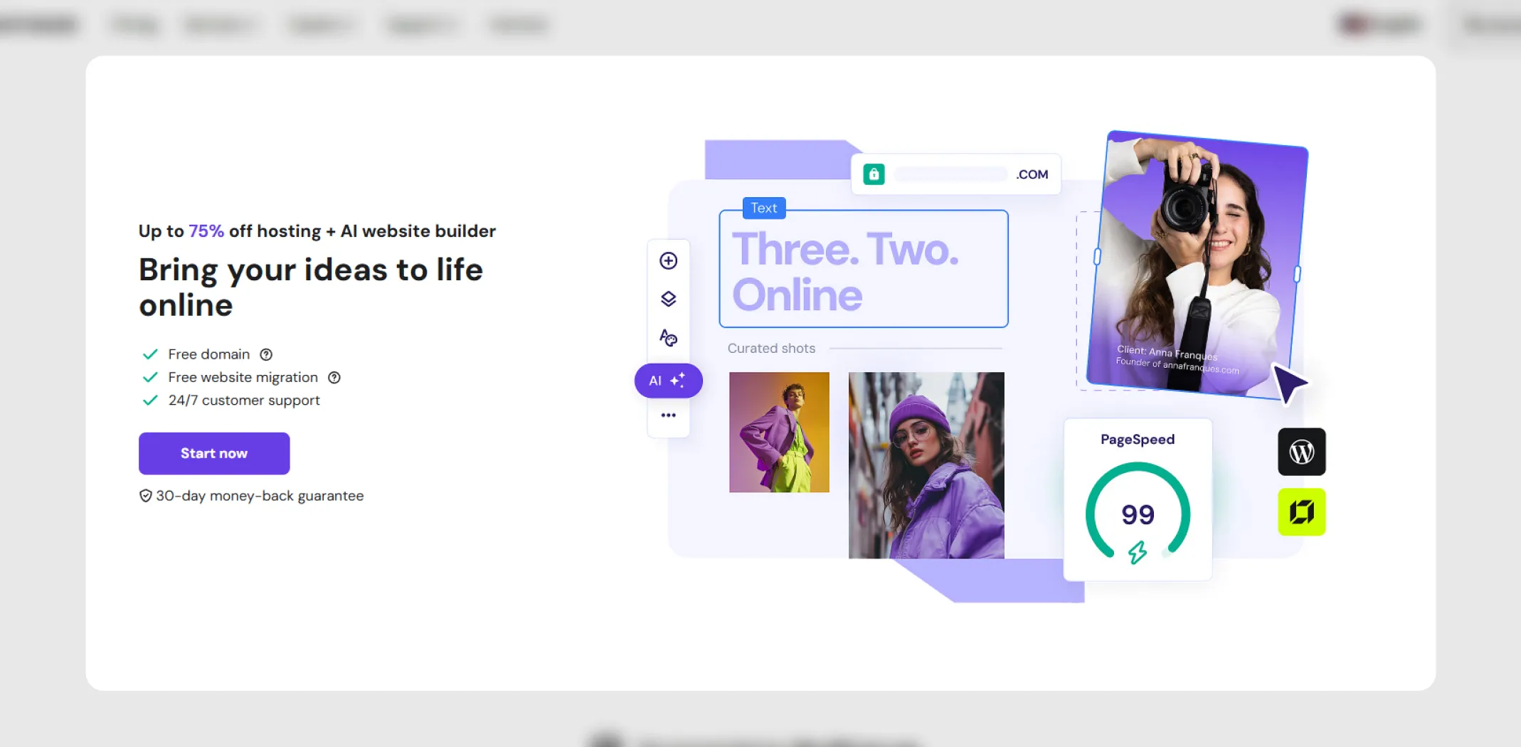 Screenshot of the Hostinger ecommerce website builder homepage, used in the best ecommerce website builders guide.