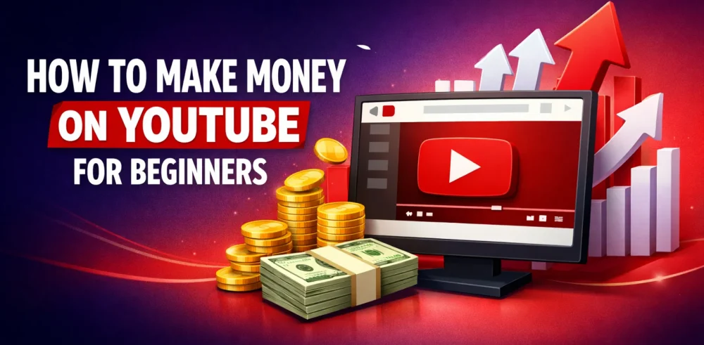 Featured image for an article on how to make money on YouTube for beginners