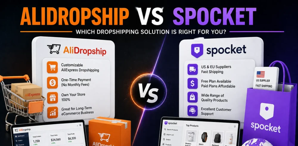 Featured image for an article comparing AliDropship vs Spocket