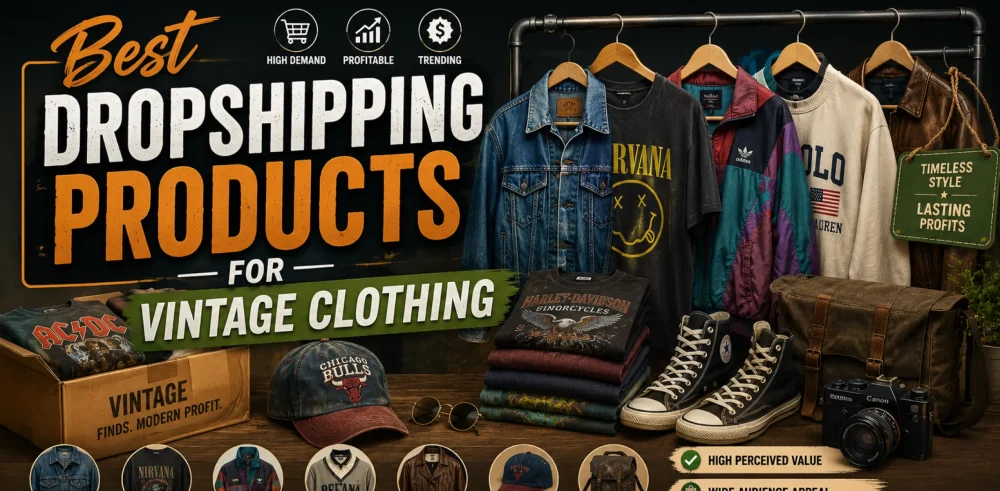 Featured image for an article about the best dropshipping products for vintage clothing