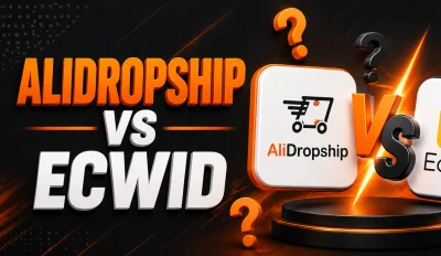 Featured image for an article with the comparison of AliDropship vs Ecwid.