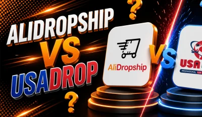 Featured image for an article with the comparison of AliDropship vs USAdrop.