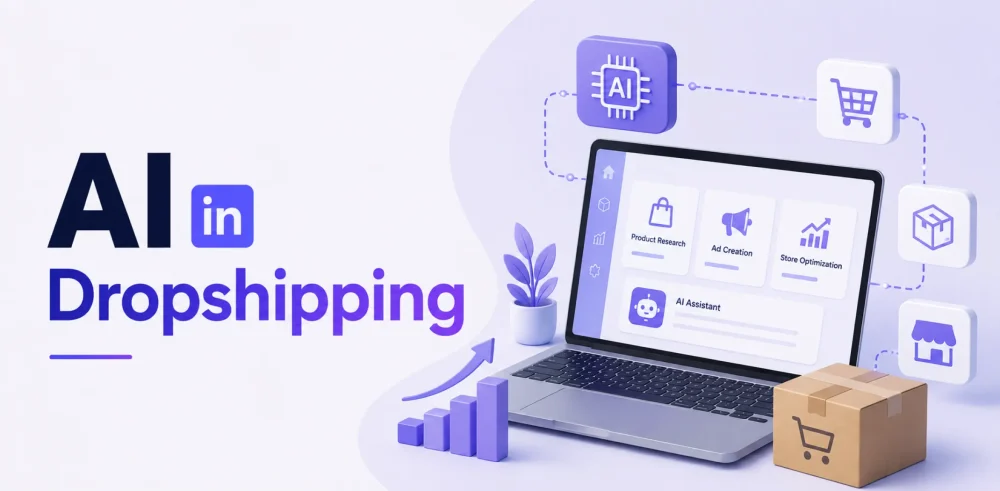 Featured image for an article on AI in dropshipping