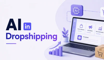 Featured image for an article on AI in dropshipping
