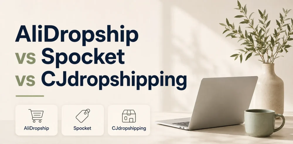 Featured image for a competitive breakdown of AliDropship vs Spocket vs CJdropshipping
