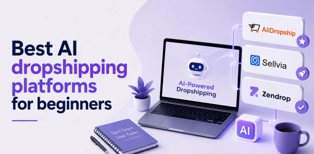 Featured image for an article about the best AI dropshipping platforms for beginners
